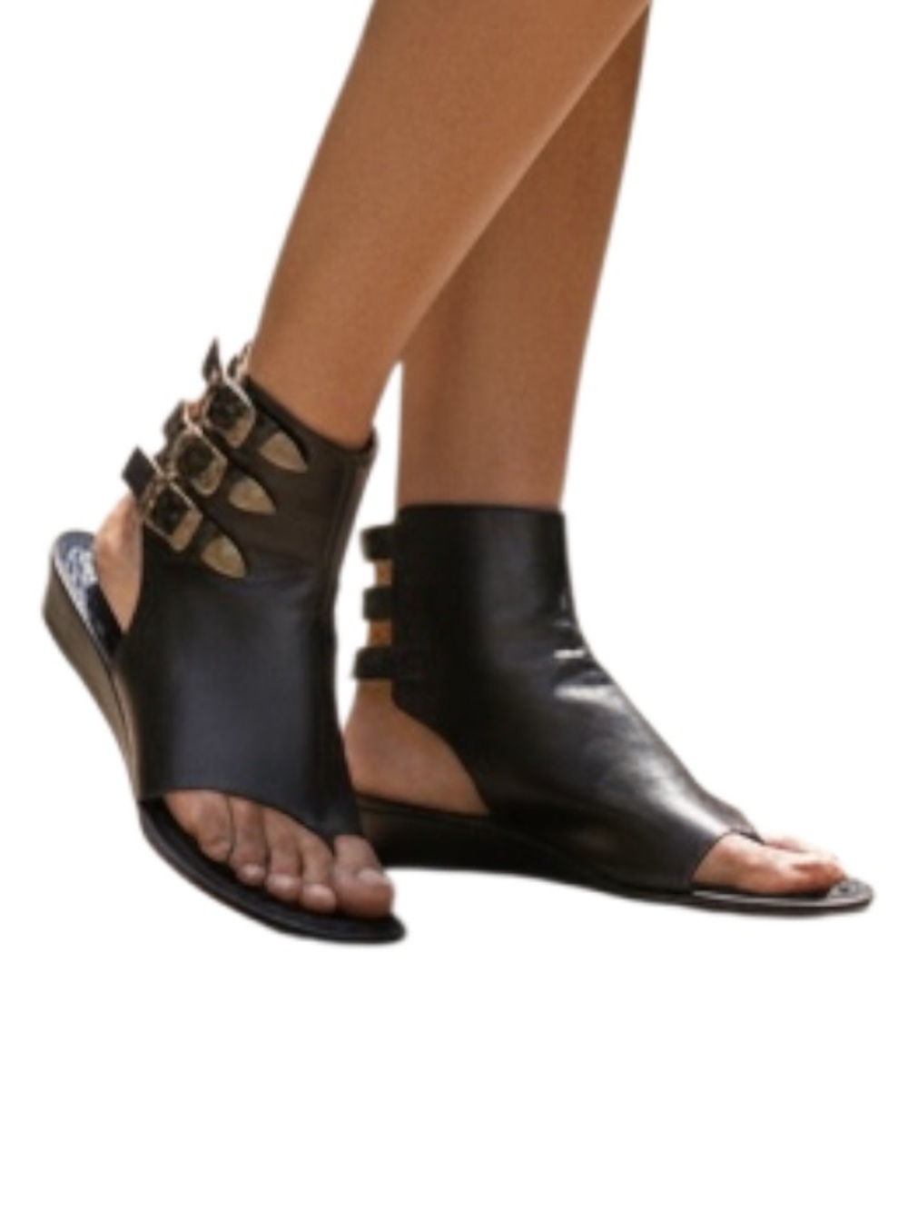 Sigerson Morrison Black Leather Triple-Buckle Cowboy Thug Gladiator Sandals